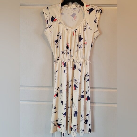 Vintage Cream Red Navy Floral Print Swing Dress - Picture 1 of 5